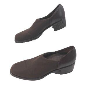 Munro American Loafer Pump Shoe Womens‎ 7 S Brown Slip On Stretch Fabric Heeled